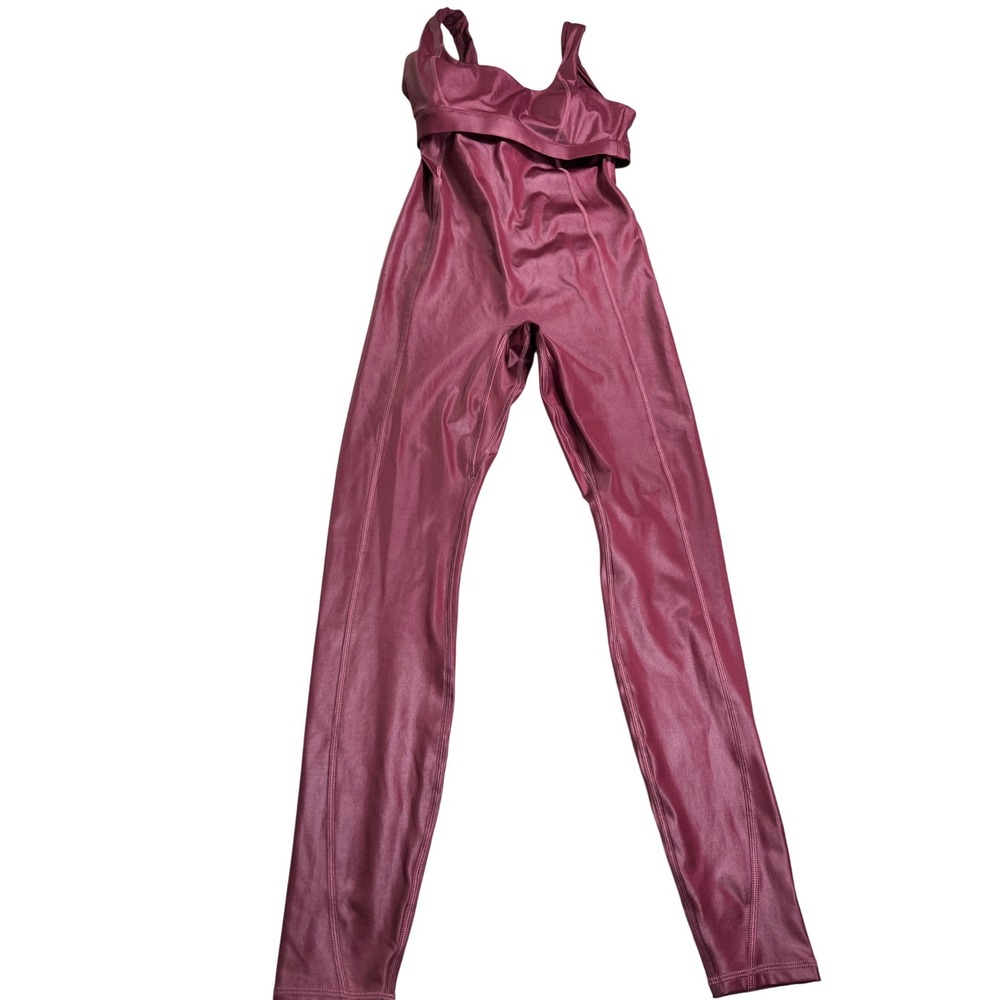 Fabletics Metallic Red Activewear Jumpsuit Small Shiny One Piece Athleisure